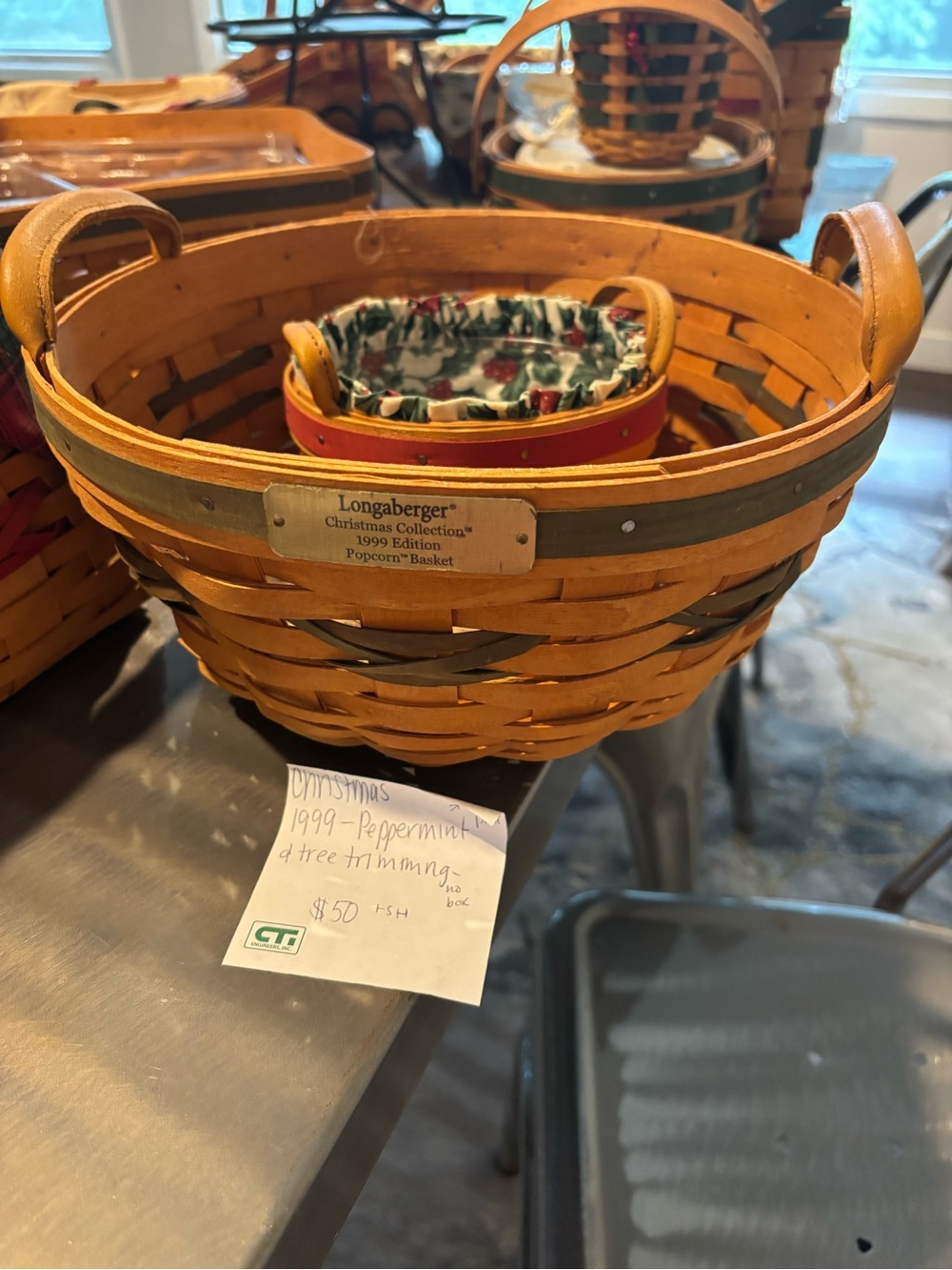 Peppermint Handwoven Popcorn Basket in Orange and Green